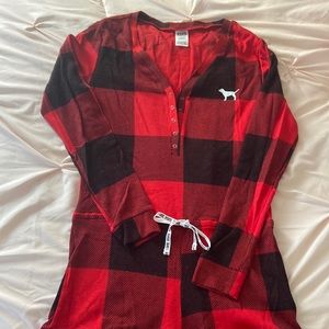 Pink VS romper pajama in red/black plaid